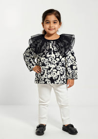 Girls Jacquard Coat in Black