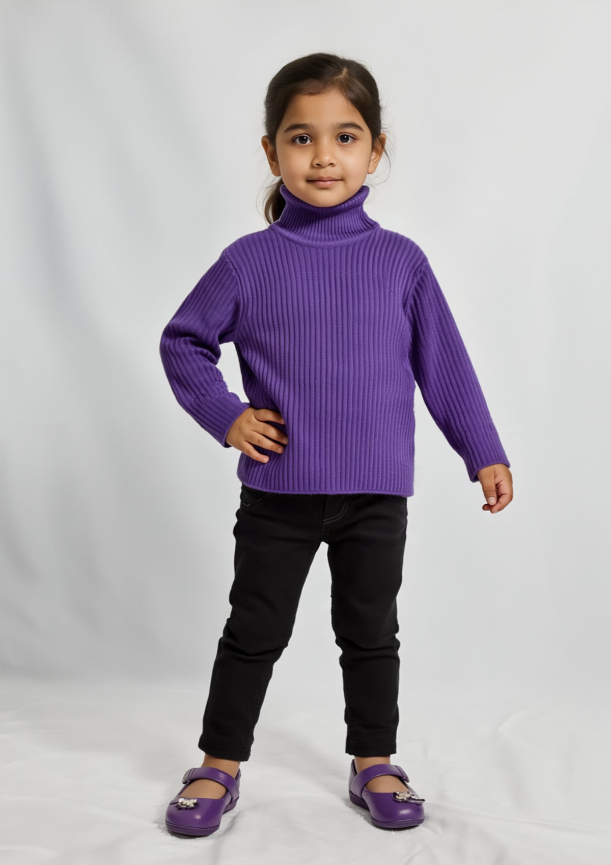 Girls Wool Mock Neck in Purple