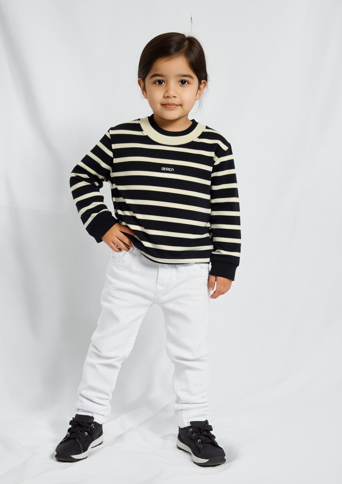 Girls Terry Shirt in Black & White