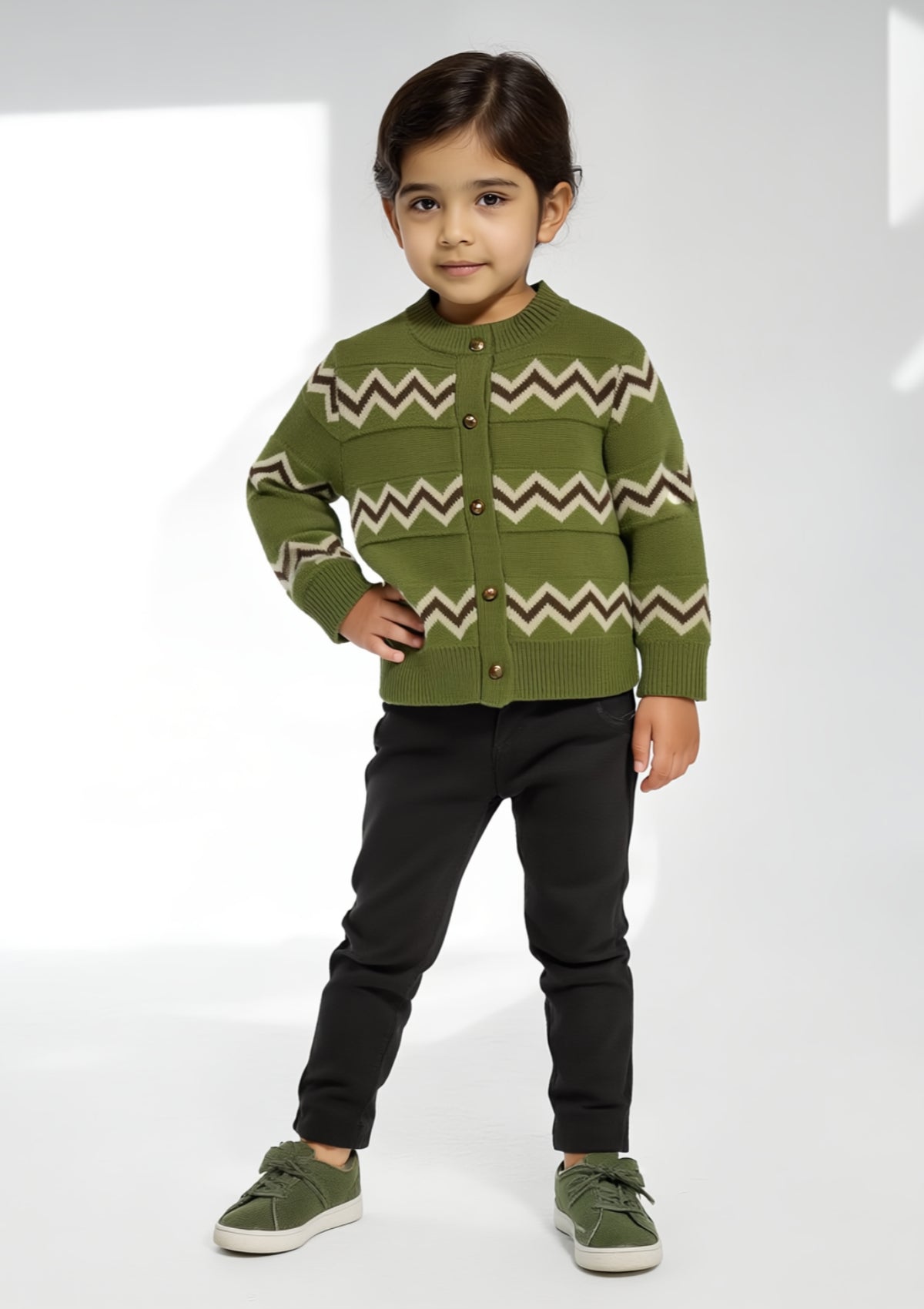 Girls Wool Sweater in Army Green