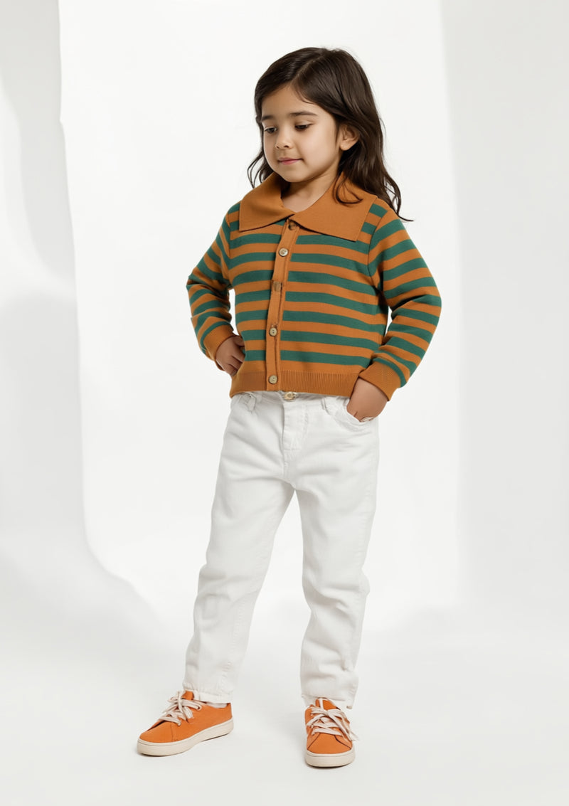 Girls Wool Sweater in Orange & Green
