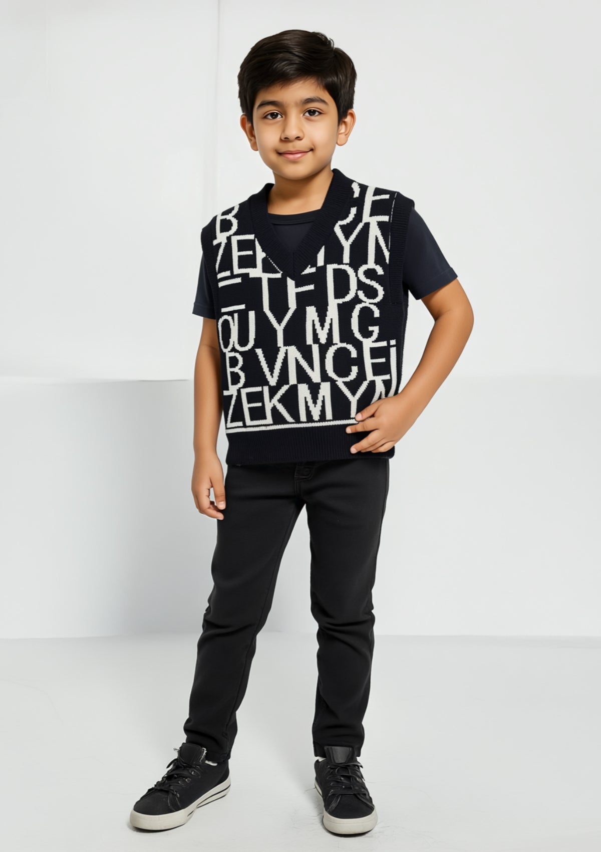 Boys Wool Sweater in Black