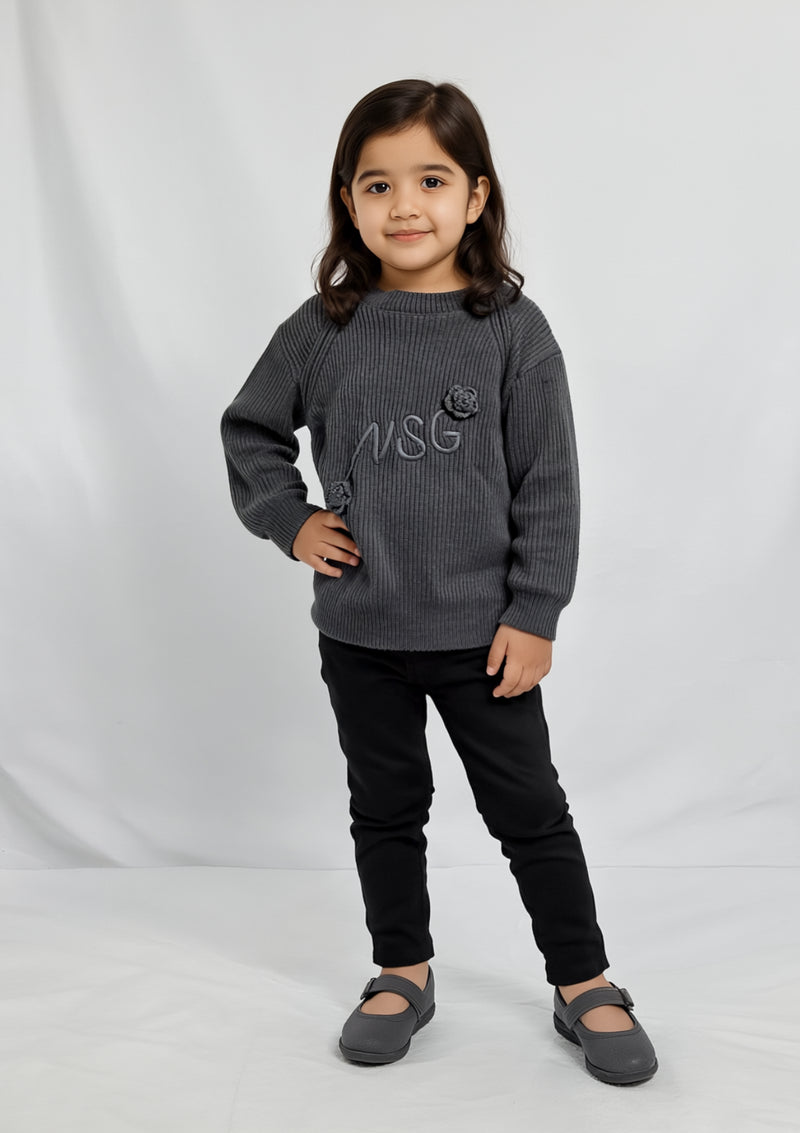 Girls Wool Sweater in Grey