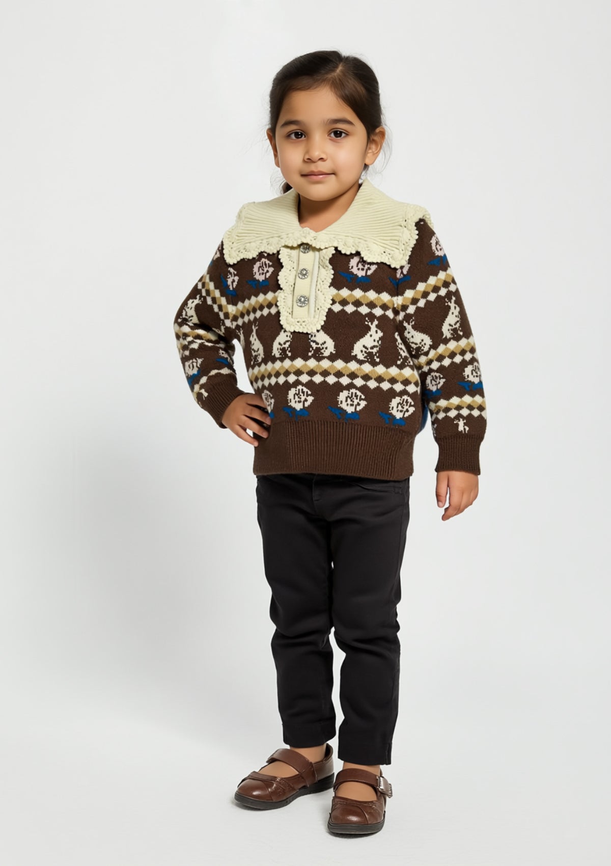 Girls Wool Sweater in Brown