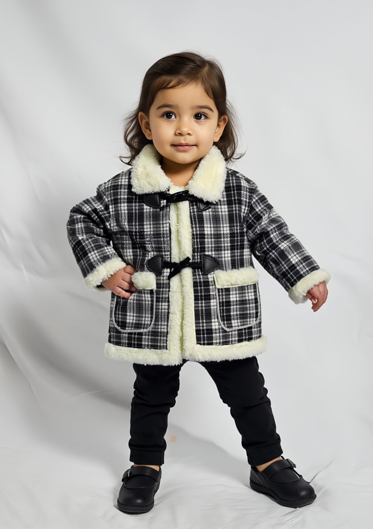 Girls Tweed Coat in Black