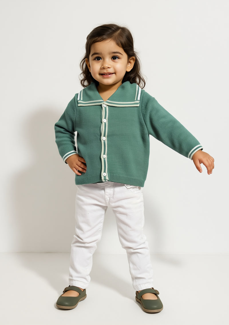Girls Wool Sweater in Aqua Green