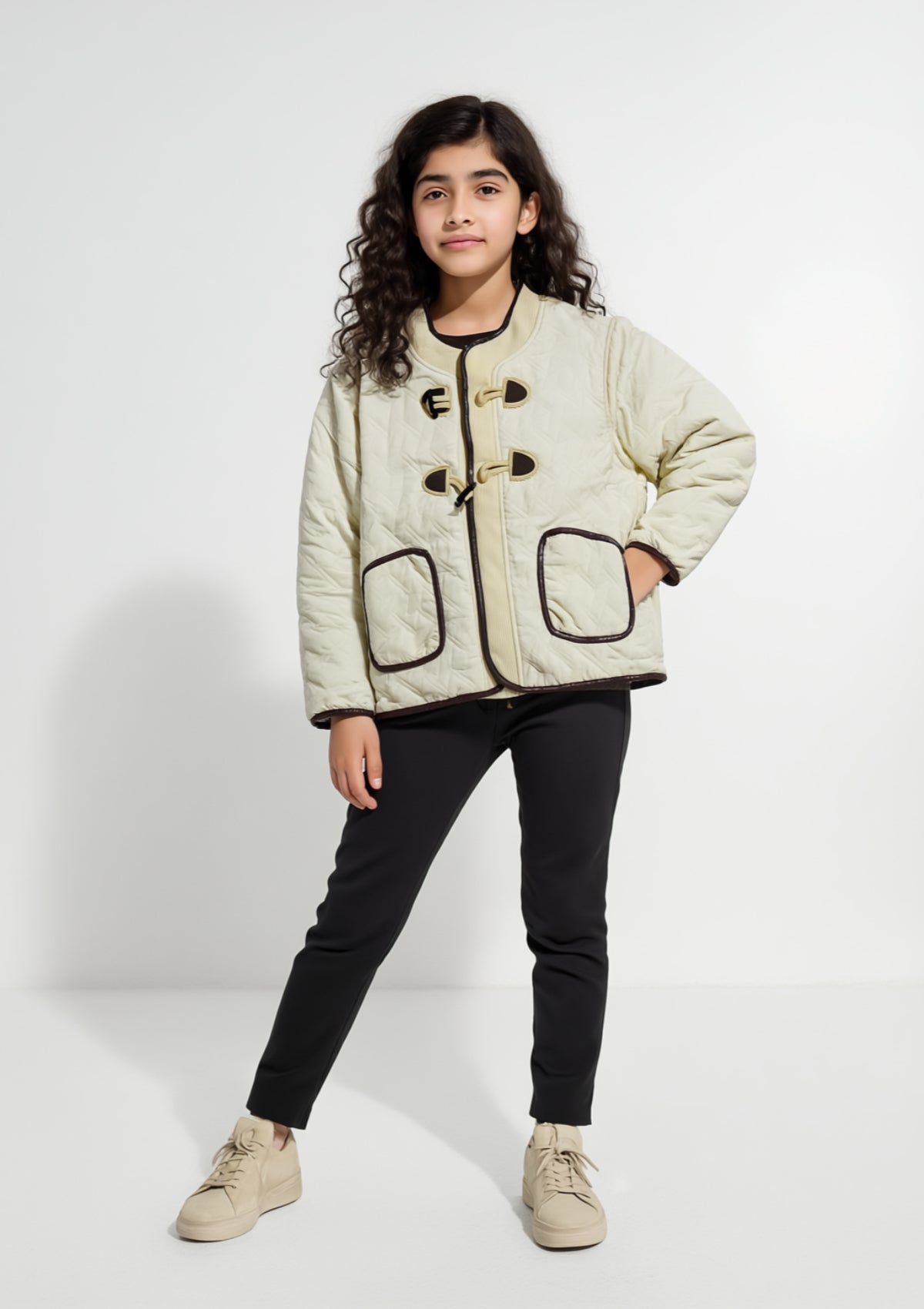 Girls Self Print Jacket in White