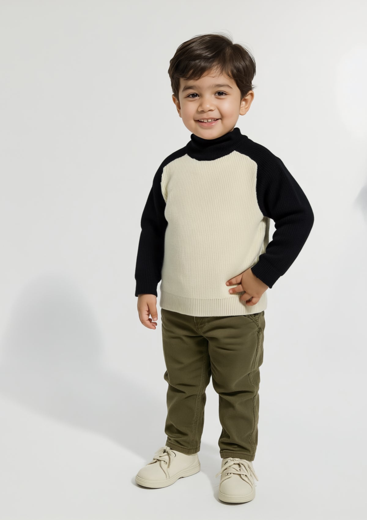 Boys Wool Sweater in White & Black