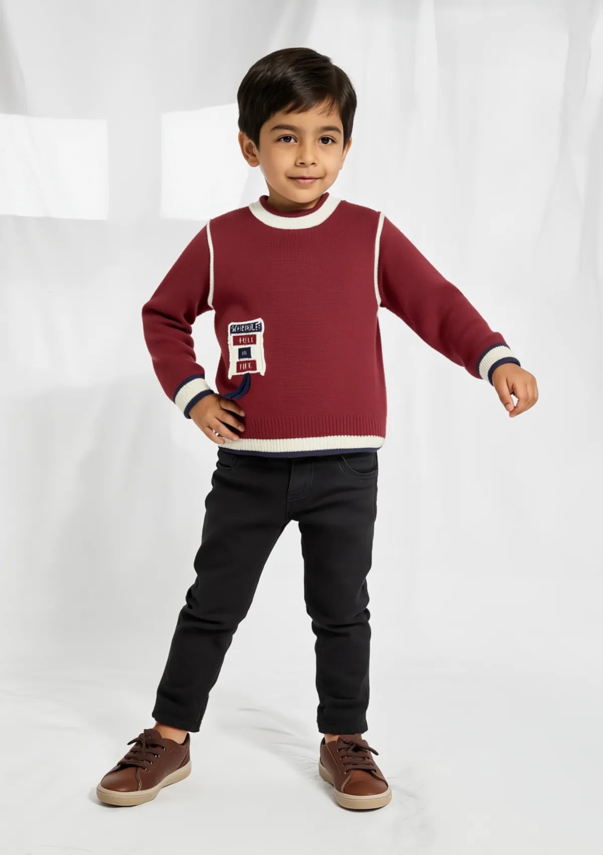 Boys Wool Sweater in Magenta