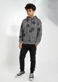 Boys Terry Hoodie in Black & Grey