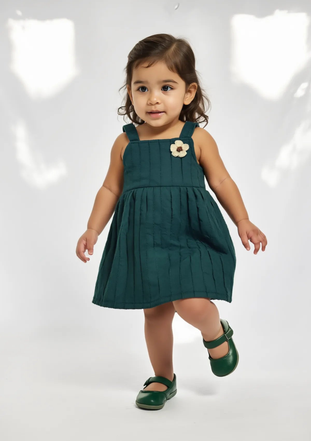 Girls Parachute Quilted Frock in Teal Green