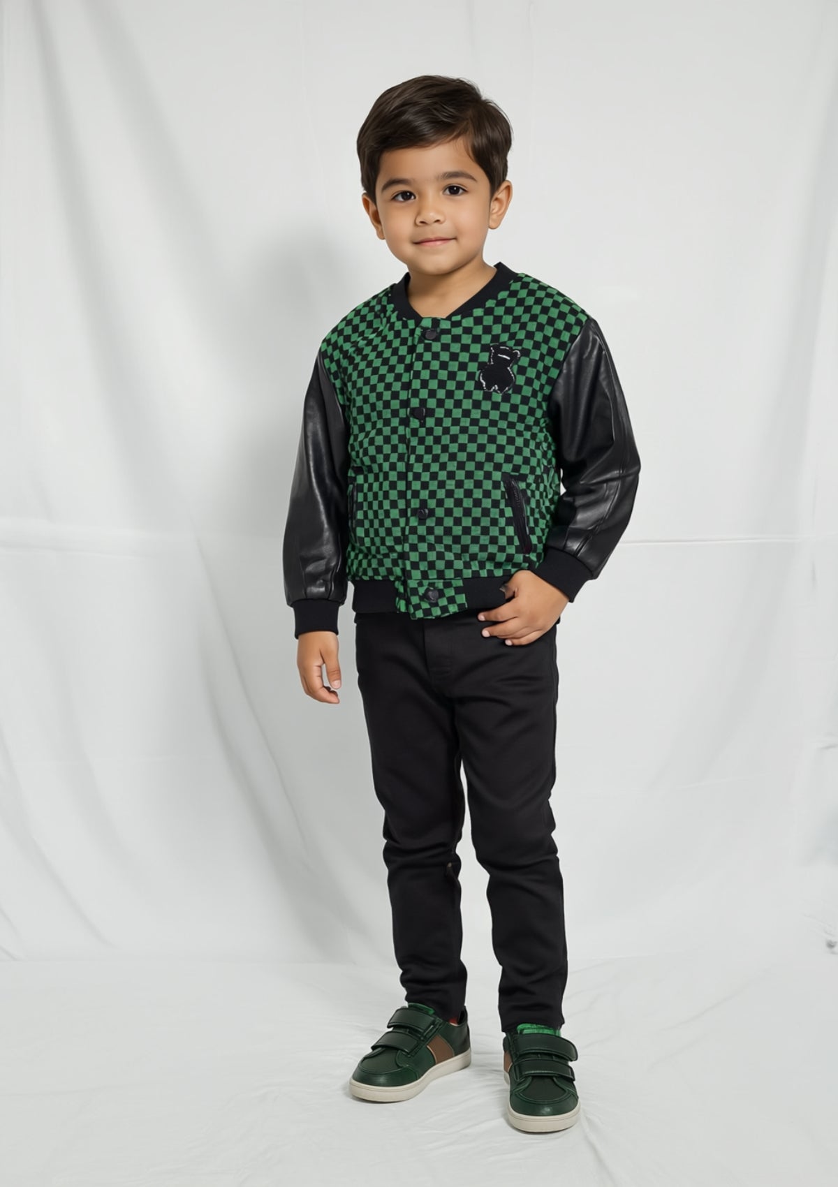 Boys Corduroy Jacket in Green & Black