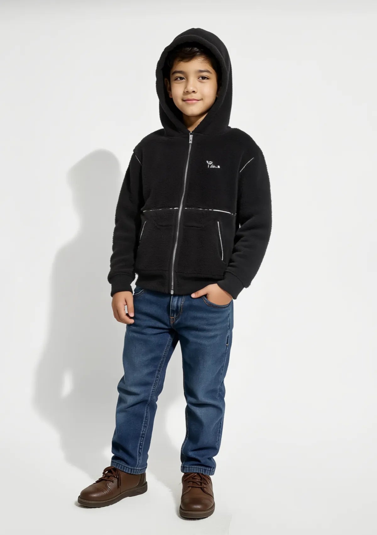 Boys Foxfur Hoodie in Black