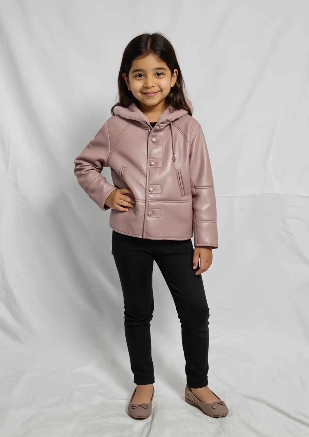 Girls Leather Jacket in Tea Pink