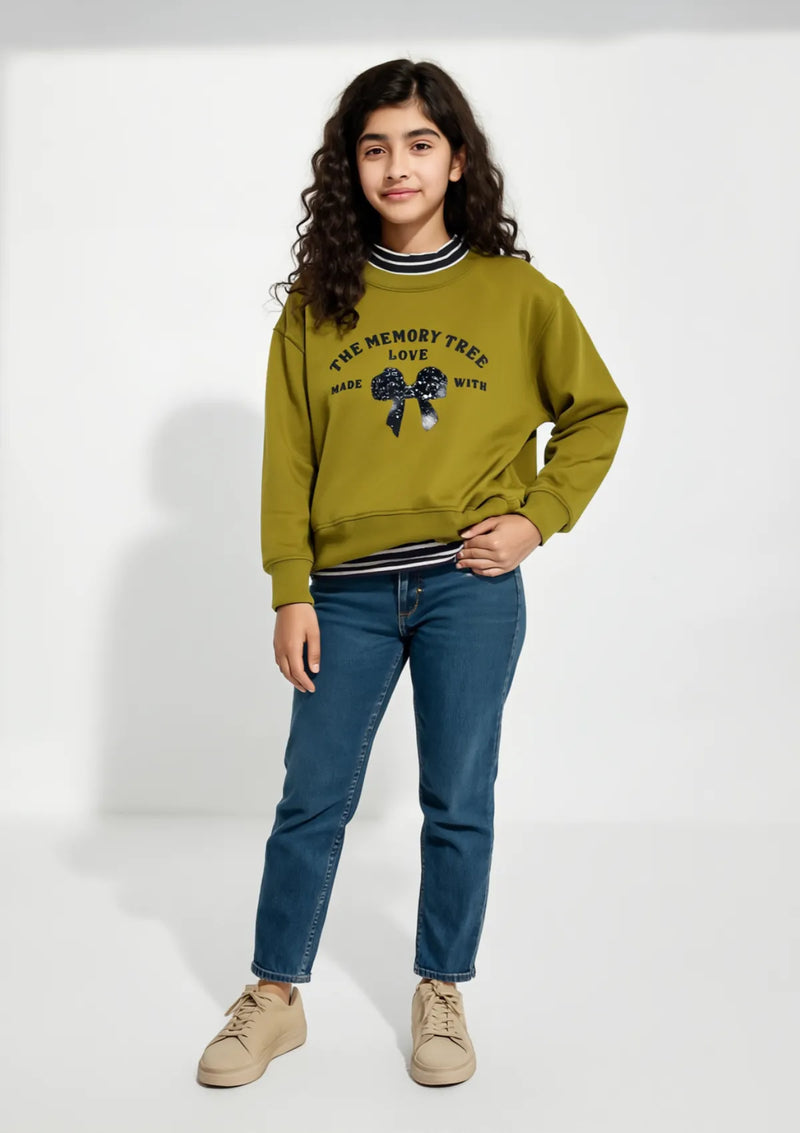 Girls Terry Shirt in Olive Green