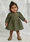 Girls Parachute Quilted Frock in Olive Green
