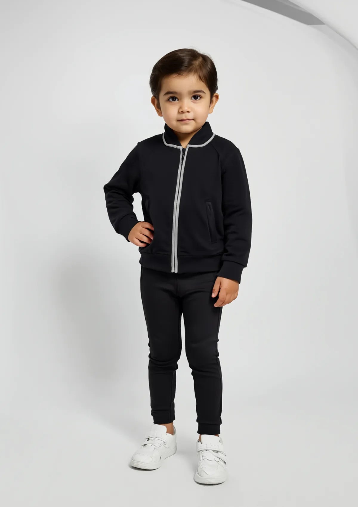 Girls Terry Zipper Jacket in Black