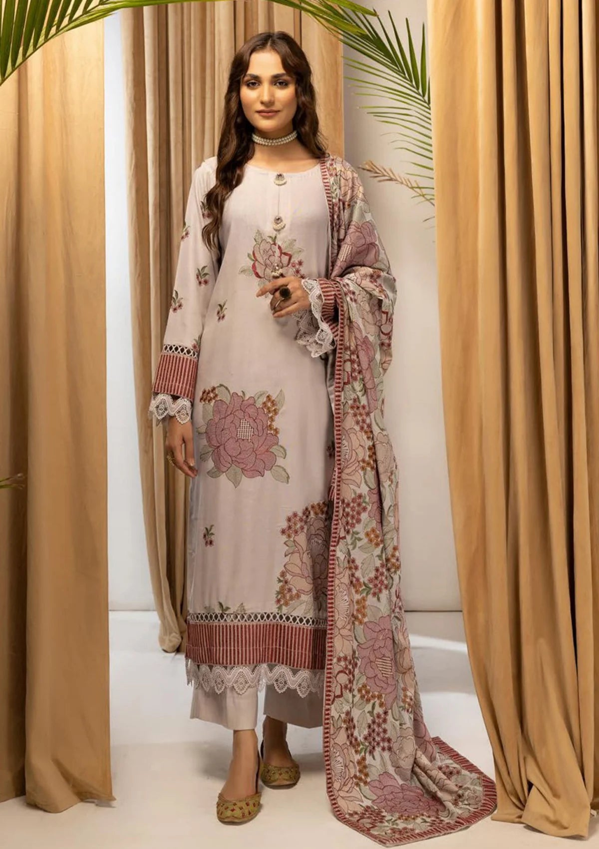 Husn-e-Jahan Emb Peach Laether'22 HJ-05 - Mohsin Saeed Fabrics