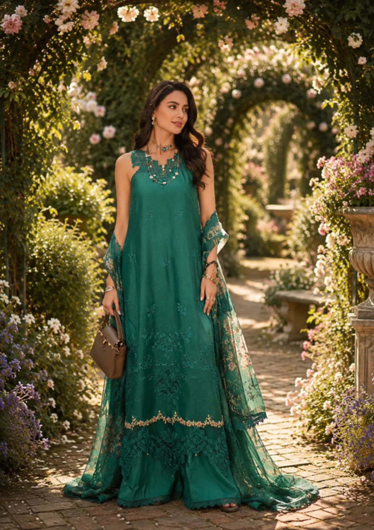 Noor By Saadia Asad Eid Luxury Printskhas'26 D-02 Peacock Green