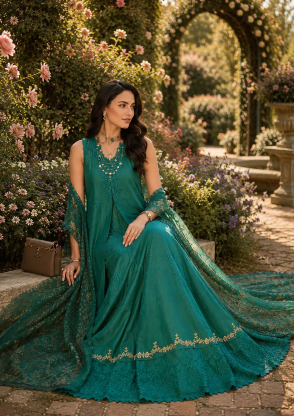 Noor By Saadia Asad Eid Luxury Printskhas'26 D-02 Peacock Green