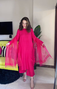 Pink Raw Silk outfit with dupatta (3pc) Manahils