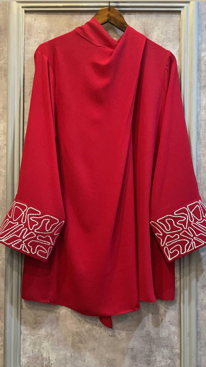 red embroidered knot set .stylish and elegant. available on Manahils  clothing,ready to wear ,pret wear ,online shopping in Pakistan.