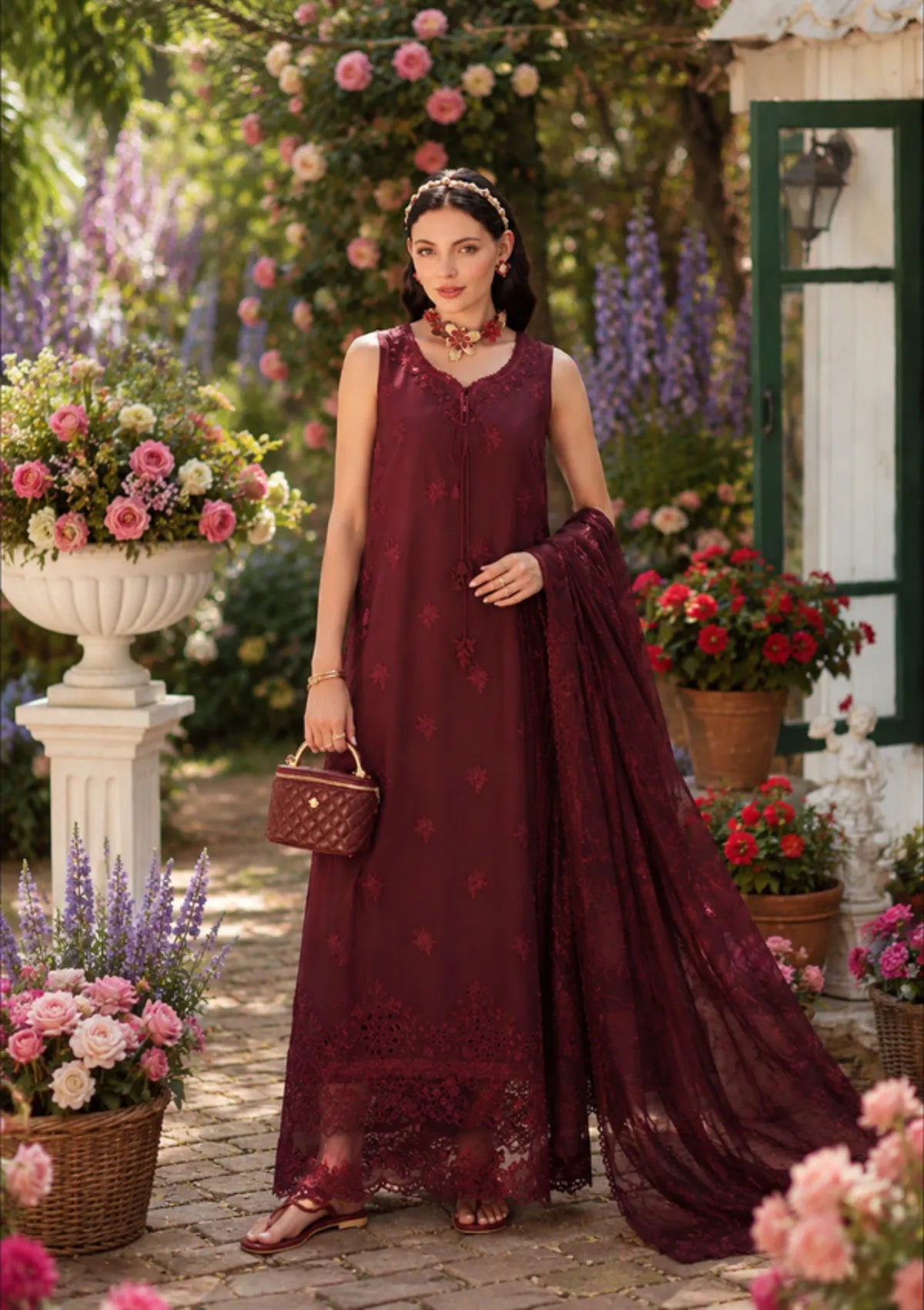 Noor By Saadia Asad Eid Luxury Printskhas'26 D-10 Burgundy