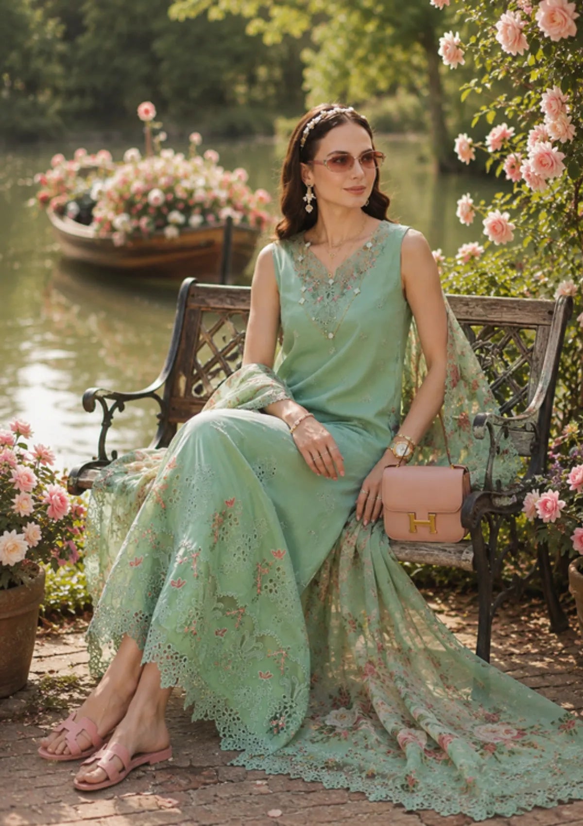 Noor By Saadia Asad Eid Luxury Printskhas'26 D-09 Aqua Minté