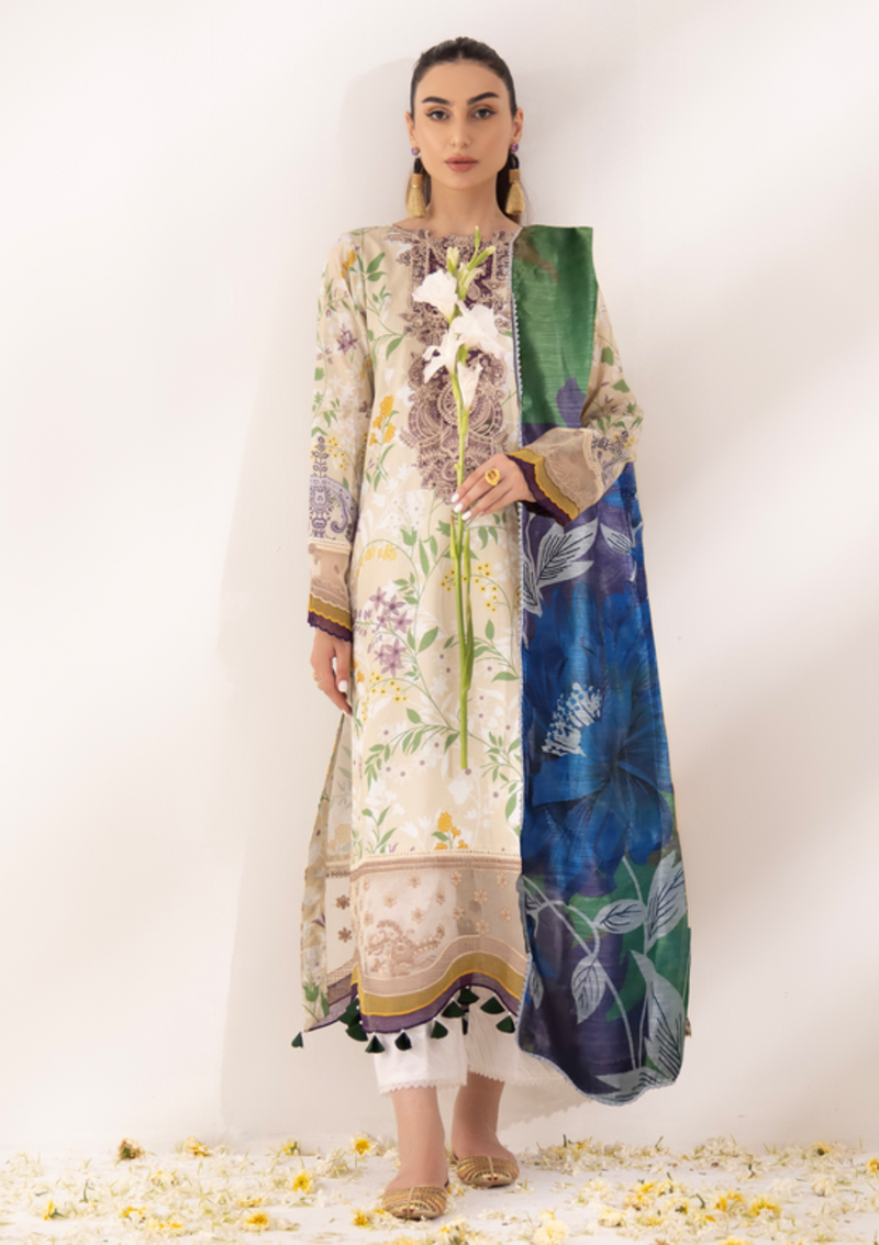 Shazme Nur Emb Prints Lawn'24 SH-08 ZINNIA - Mohsin Saeed Fabrics