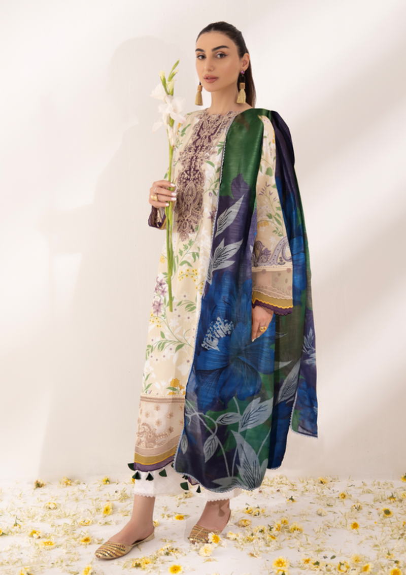 Shazme Nur Emb Prints Lawn'24 SH-08 ZINNIA - Mohsin Saeed Fabrics