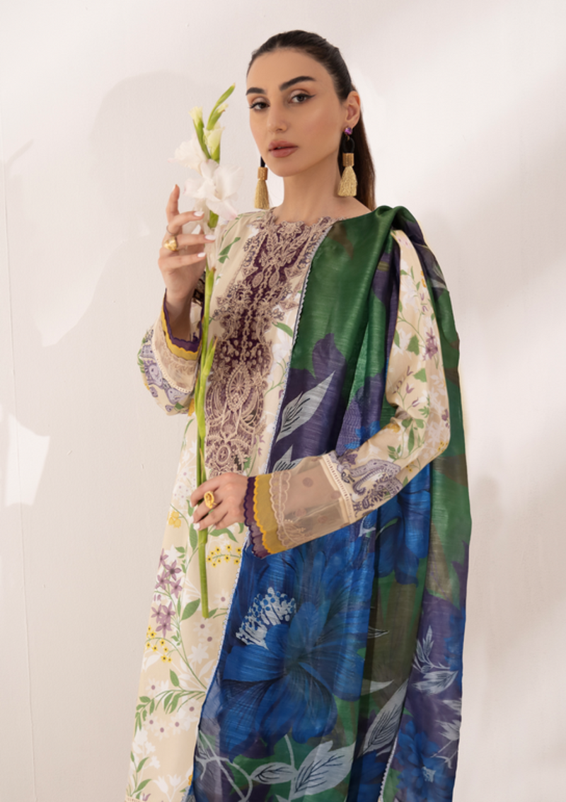 Shazme Nur Emb Prints Lawn'24 SH-08 ZINNIA - Mohsin Saeed Fabrics