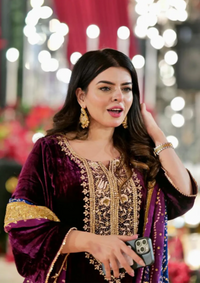 Sidra Fahad Velvet'25 SF - 297  Deep Plum