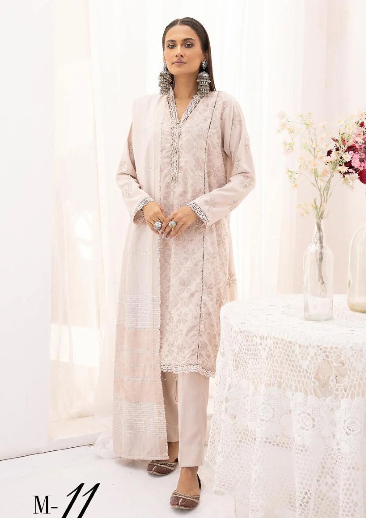Khoobsurat Mehru Nisa Emb Peach Leather'23 M-11 - Mohsin Saeed Fabrics