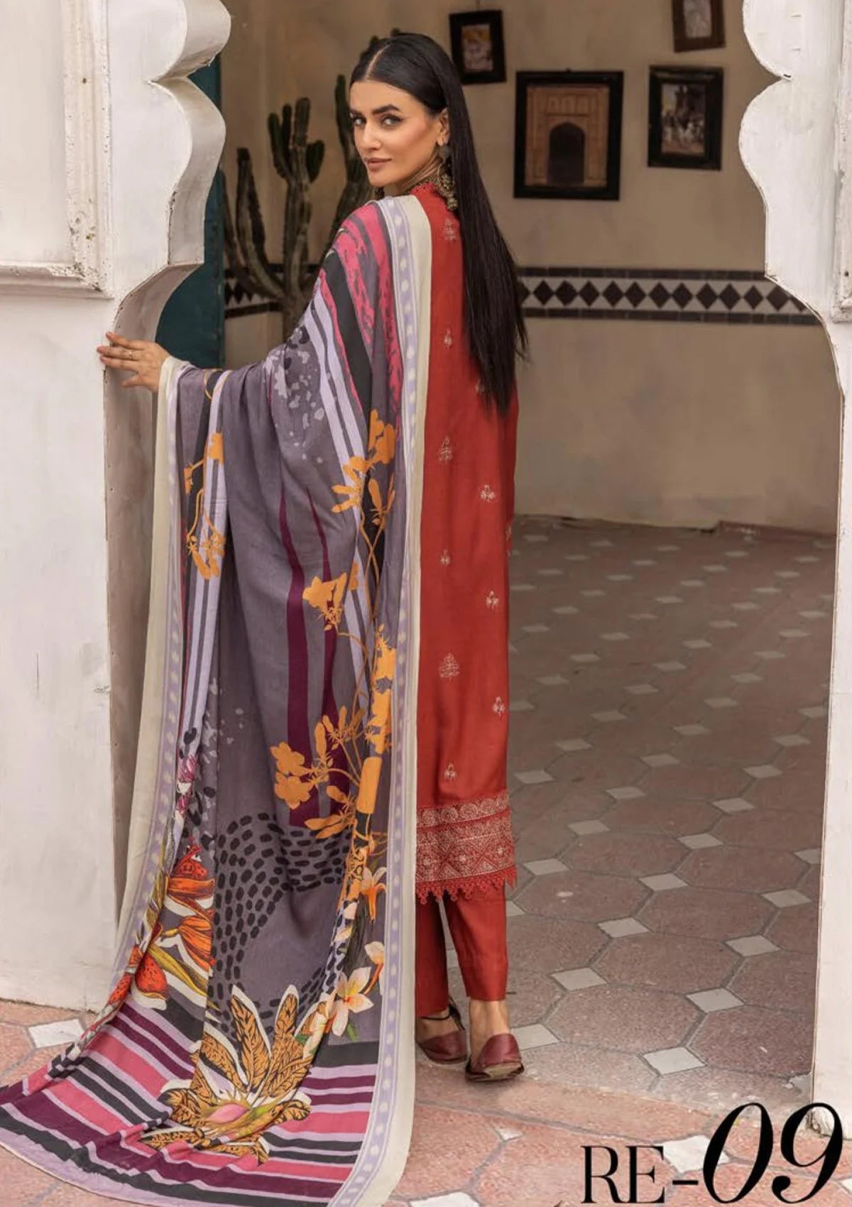 Khoobsurat Riwayat Emb Peach Leather'23 RE-09 - Mohsin Saeed Fabrics