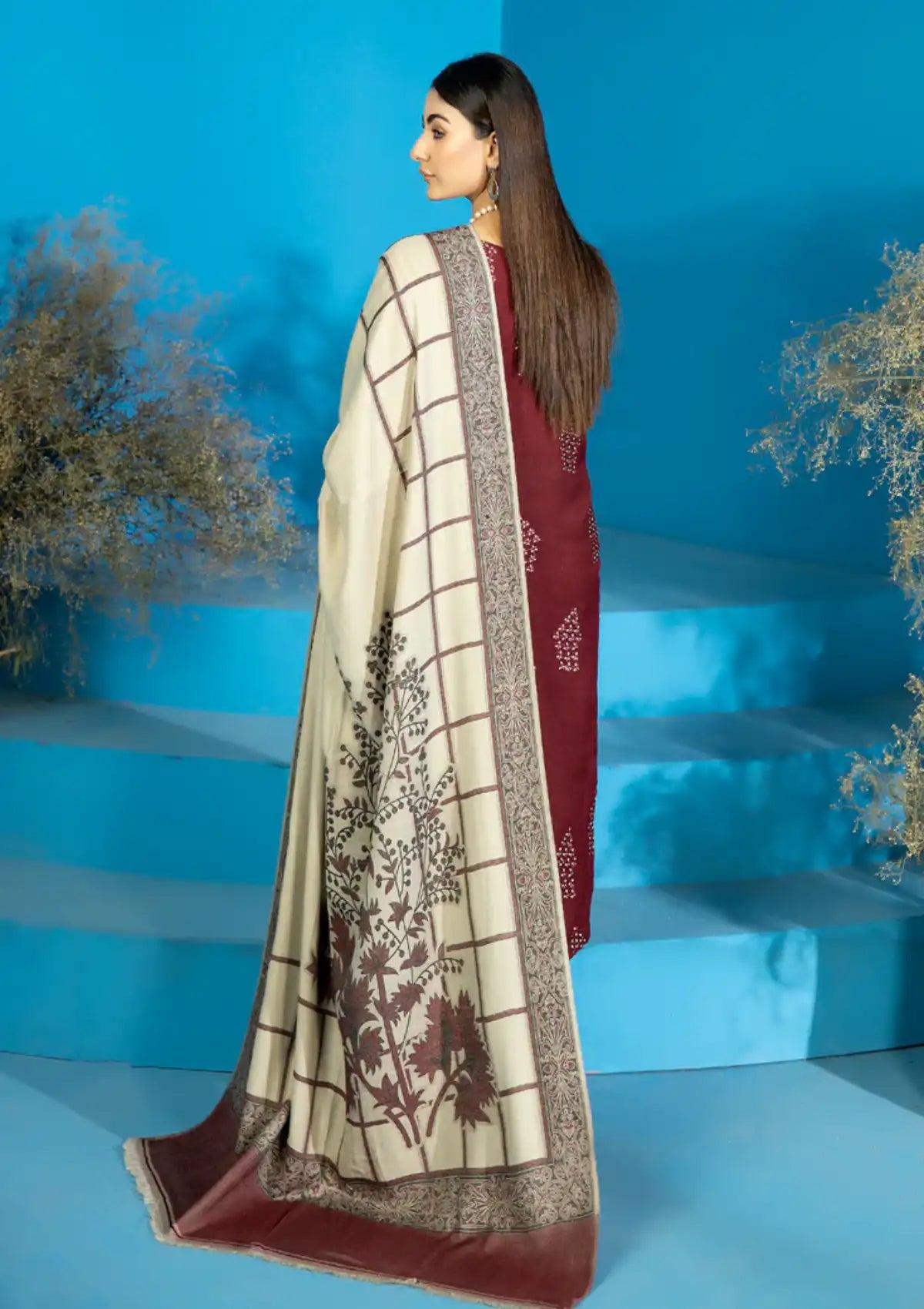Marjjan Wool Shawl'24 MDS-68 MEHROON