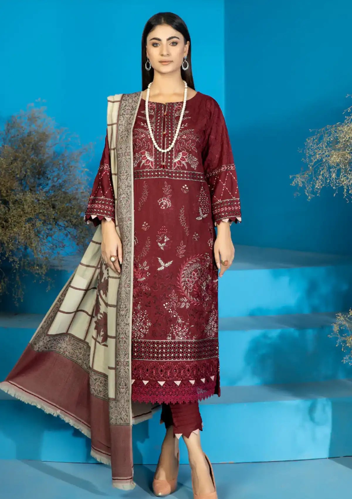Marjjan Wool Shawl'24 MDS-68 MEHROON