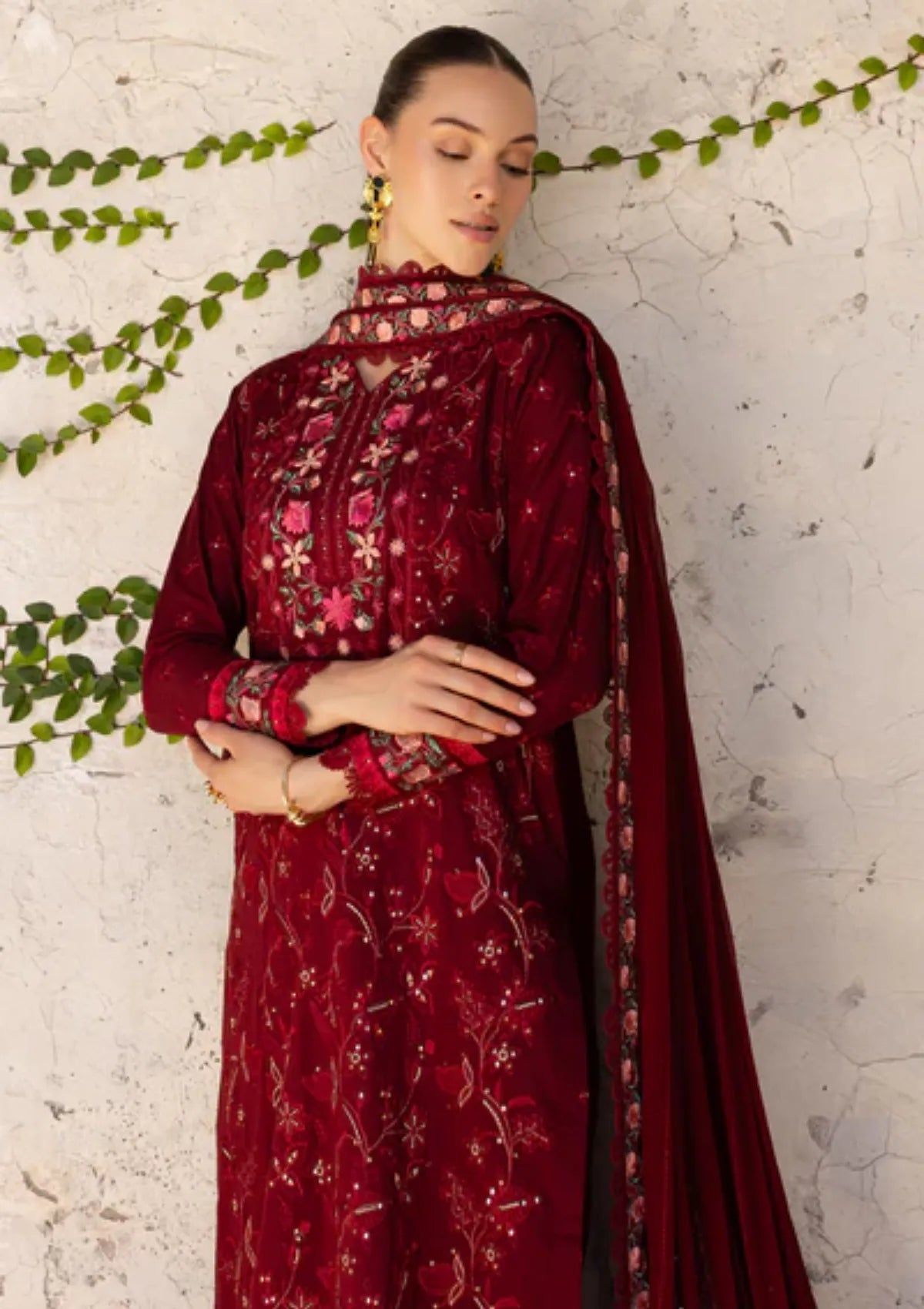 mohsin-saeed-fabrics-designer-daily-wear-formal-and-wedding-suits-within-budget-This-product-is-from-marjjan-ruhi-luxury-lawn25-mll-03-a-maroon-is-available-on-Mohsin-saeed-fabrics-website.