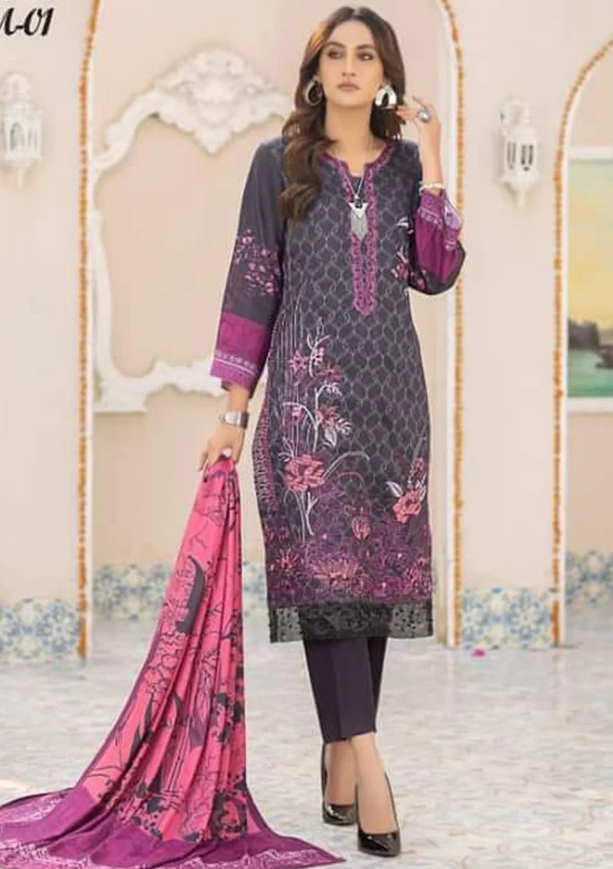 Manizay Afreen Emb Slub'23 M-01 - Mohsin Saeed Fabrics