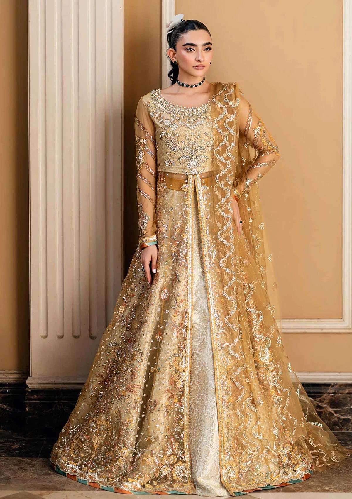 green emerald velvet dress Mushq Embroidered Net Suit Unstitched 4 Piece MQ25MW MWD-05 Waday main image 1
