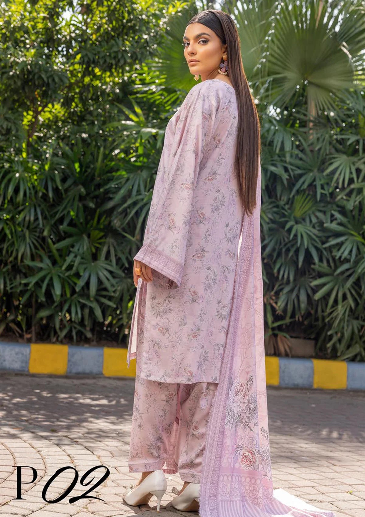 Nur Pastels Printed Slub Linen'23 P-02 - Mohsin Saeed Fabrics