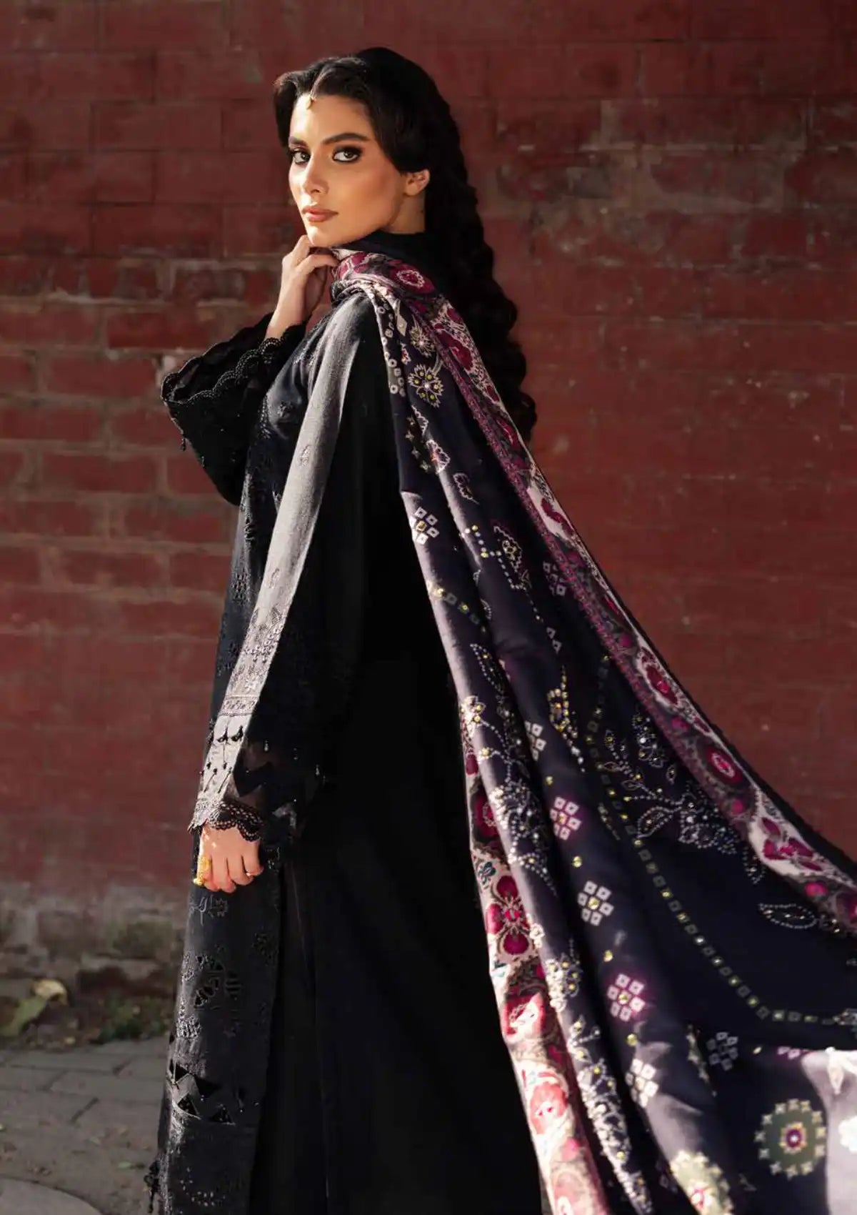 Embellished & Mukesh Work On Woolen Shawl from Nureh Bazar Chikankari Khaddar'24 collection.