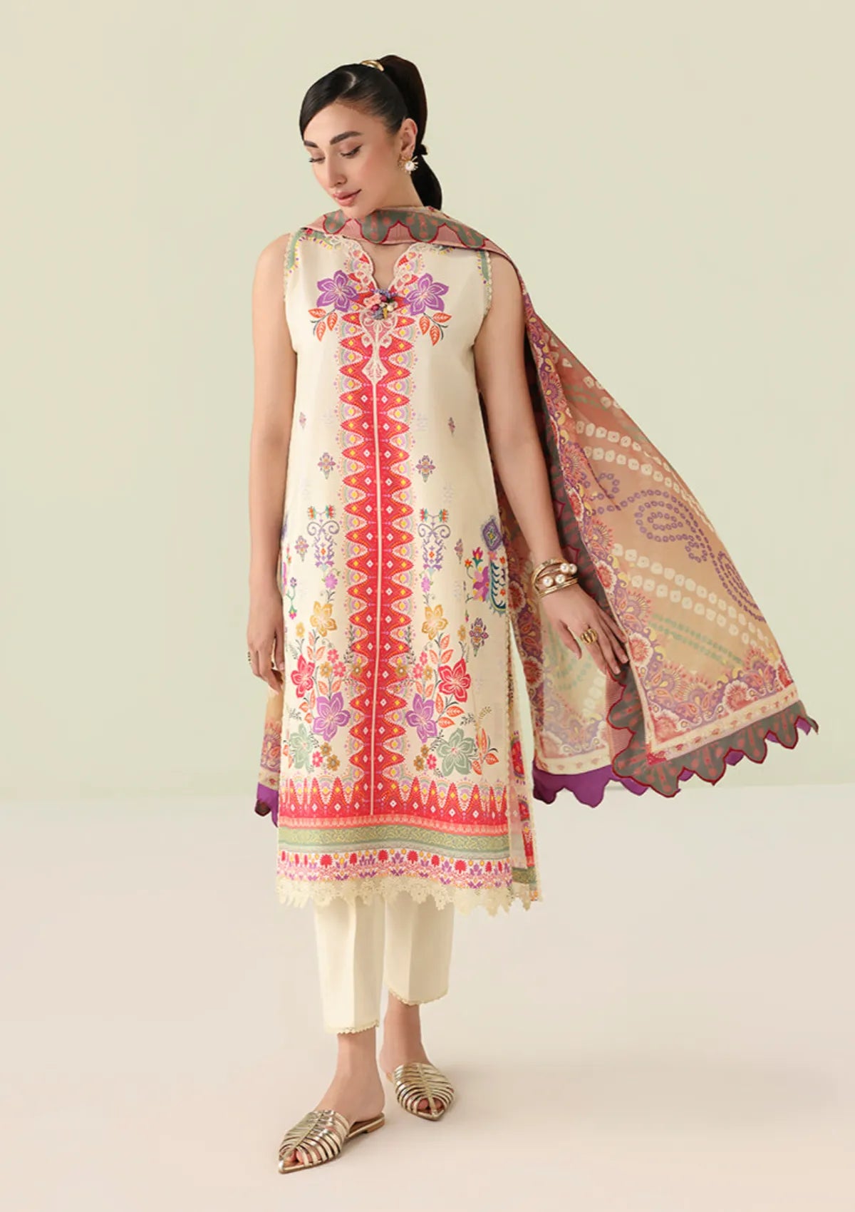 Roheenaz Rosette Lawn'26 D-65A Pastel Symphony