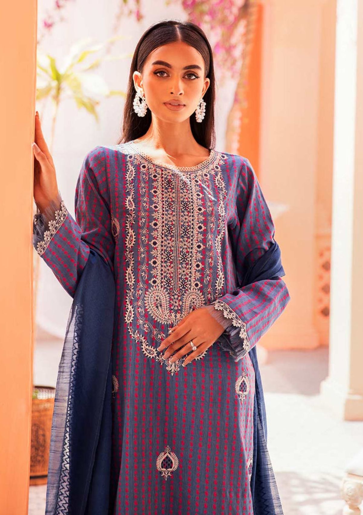 RajBari Premium Festive '23 D-7A is available at Mohsin Saeed Fabrics online shop All the top women brands in pakistan such as Freesia, Maria b, Zara Shahjahan, Asim Jofa, Zaha, Elan, Crimson, Sobia Nazir, Maryam n Maria, Hussain Rehar, Marjjan, Anaya by Kiran Chaudhary, johra, Shaista, farah talib aziz and Gul Ahmed. 