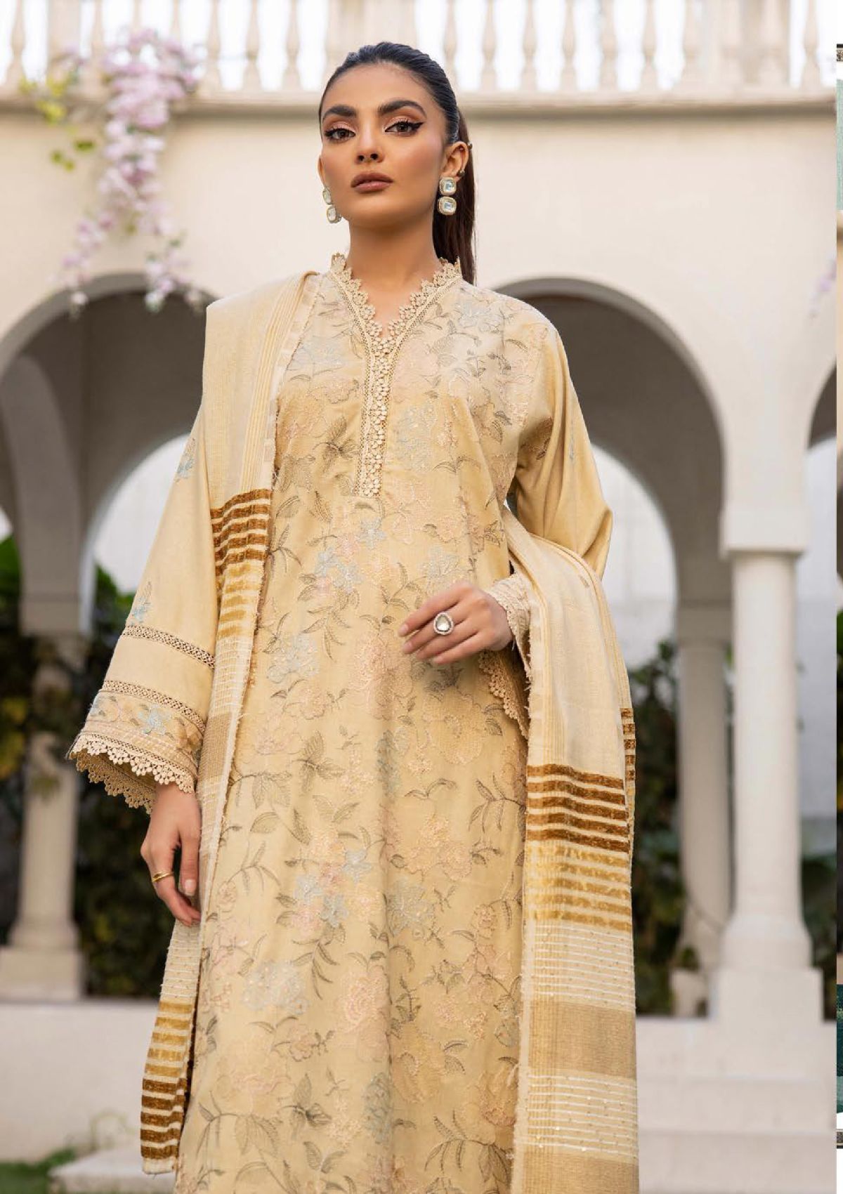 Khoobsurat Riwayat Emb Peach Leather'23 R-400 - Mohsin Saeed Fabrics