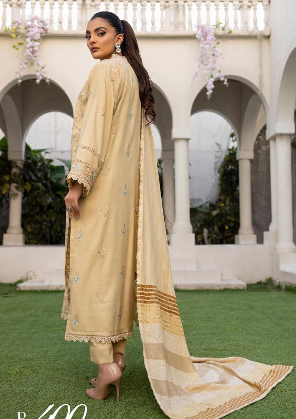 Khoobsurat Riwayat Emb Peach Leather'23 R-400 - Mohsin Saeed Fabrics