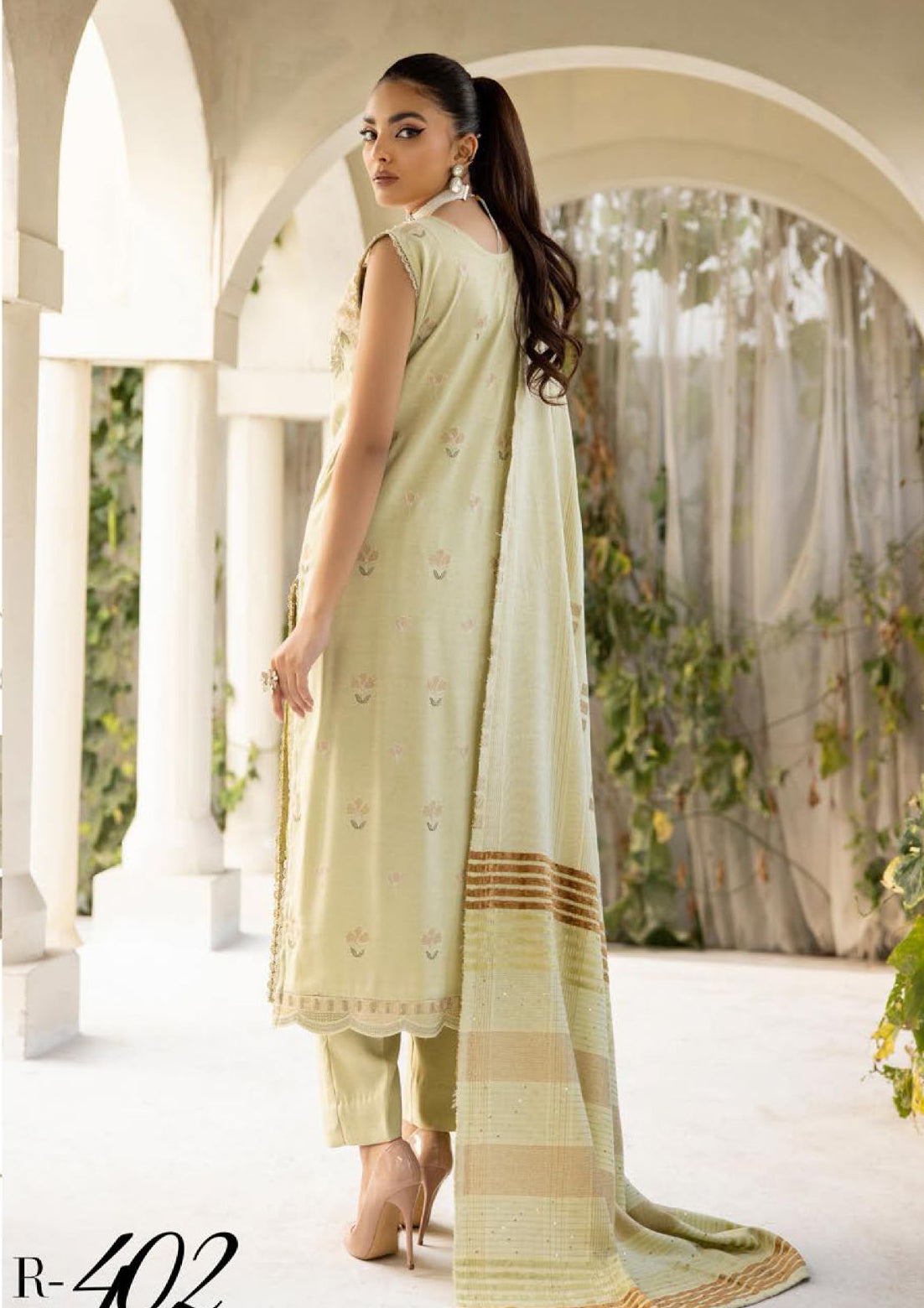 Khoobsurat Riwayat Emb Peach Leather'23 R-402 - Mohsin Saeed Fabrics