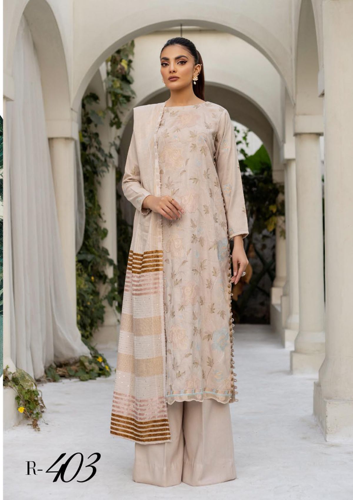 Khoobsurat Riwayat Emb Peach Leather'23 R-403 - Mohsin Saeed Fabrics