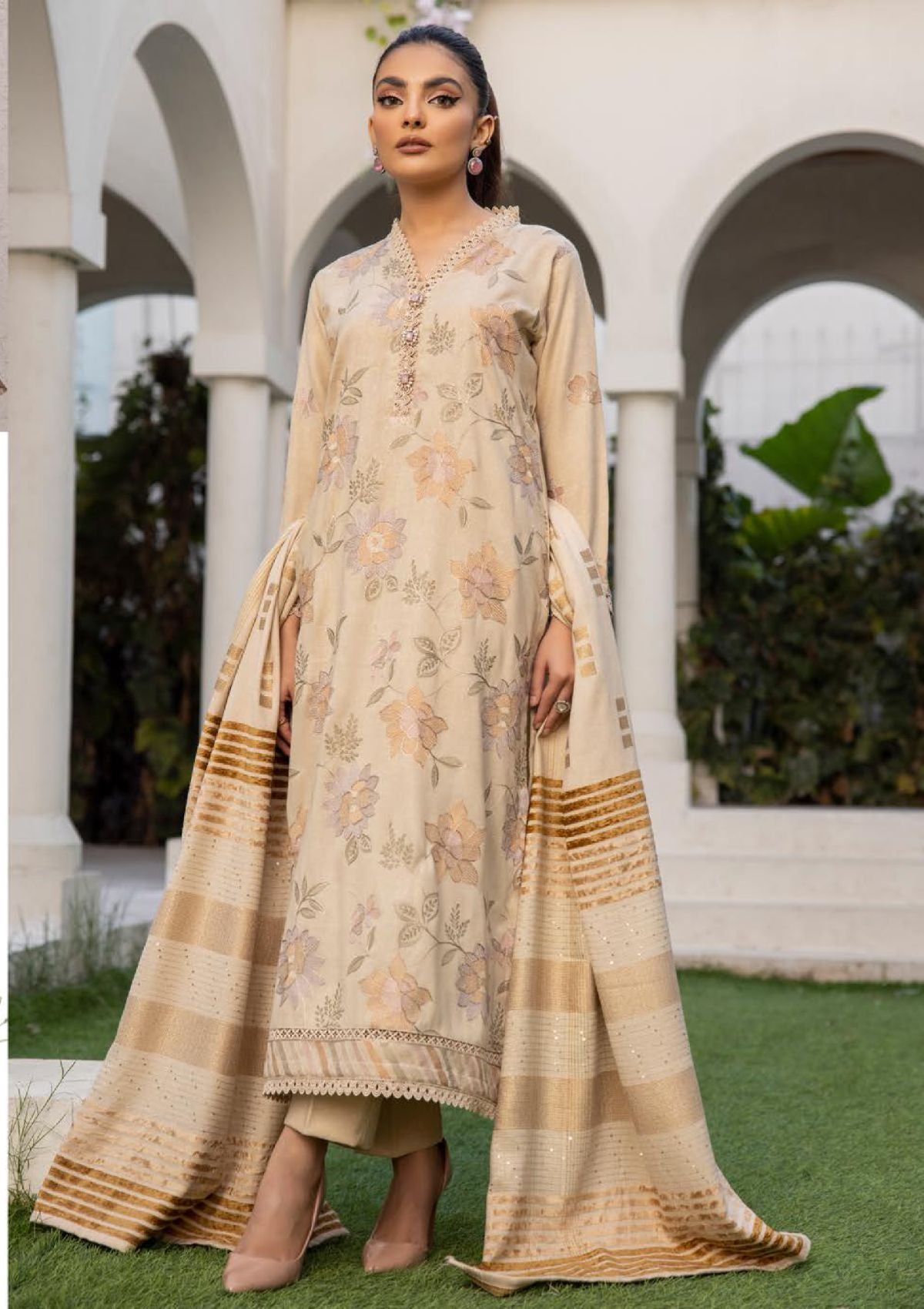 Khoobsurat Riwayat Emb Peach Leather'23 R-404 - Mohsin Saeed Fabrics