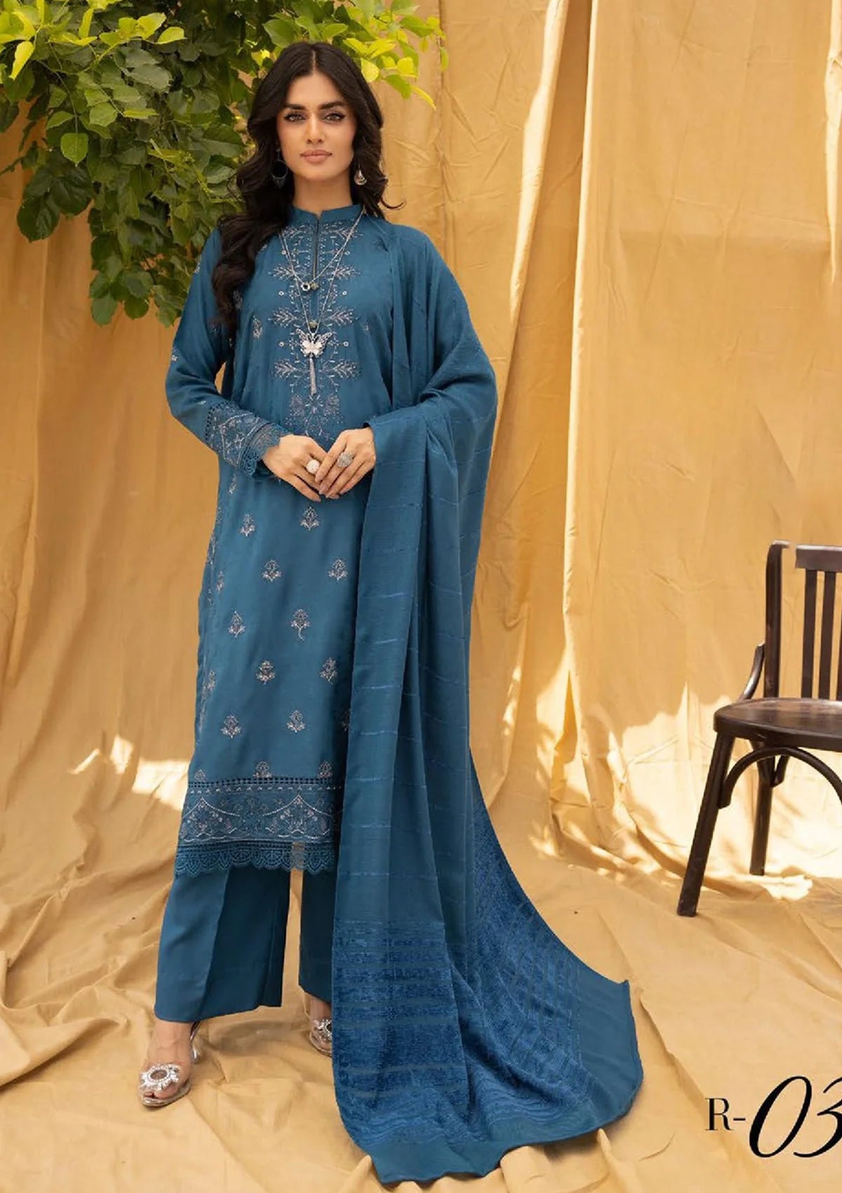 Riwayat Emb Leather Peach'23 R-03 - Mohsin Saeed Fabrics