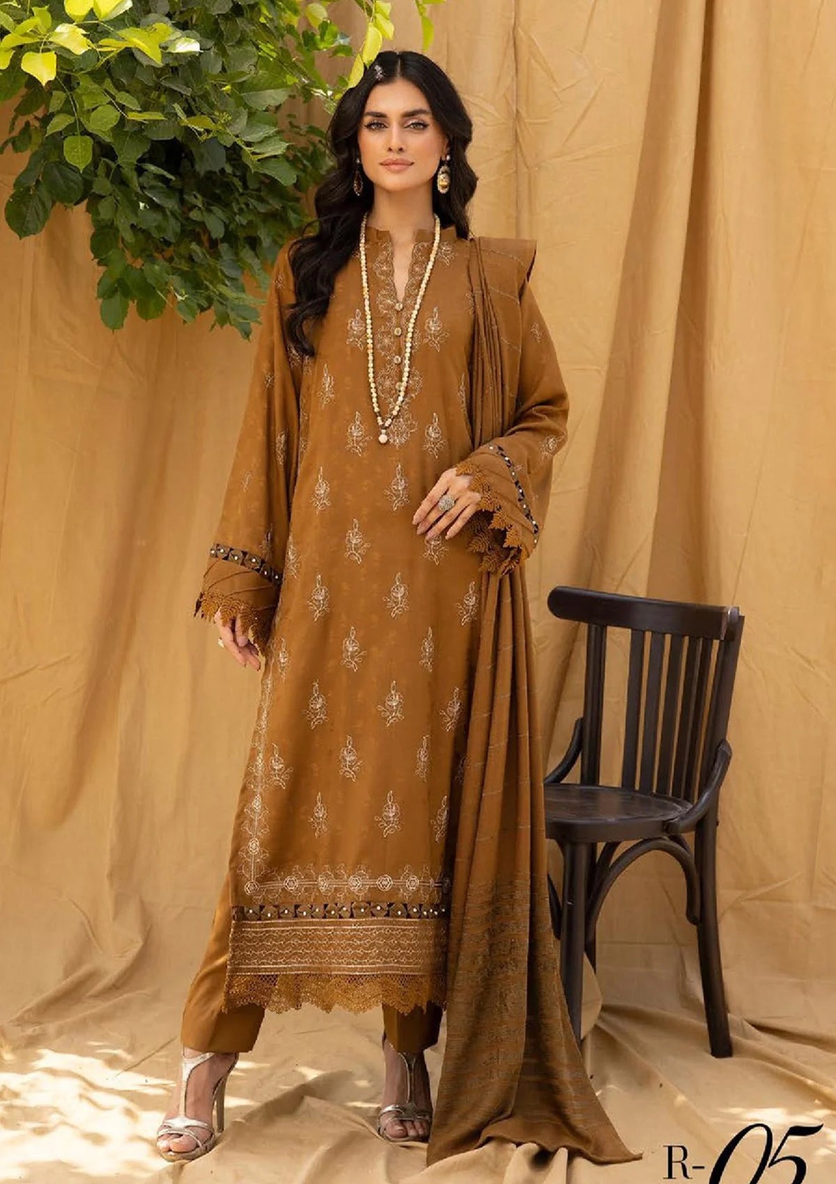 Riwayat Emb Leather Peach'23 R-05 - Mohsin Saeed Fabrics